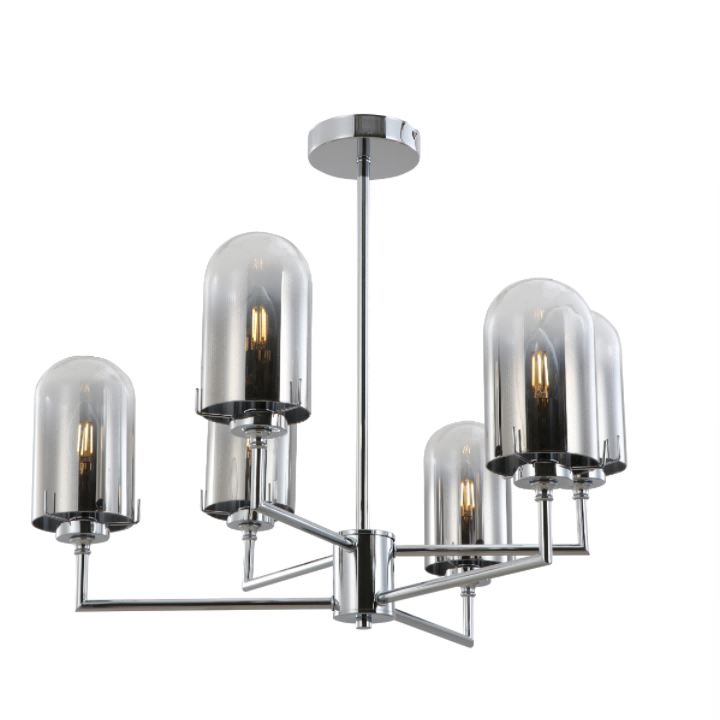 Kroommetall suitsune kuppelklaasi ripatslamp