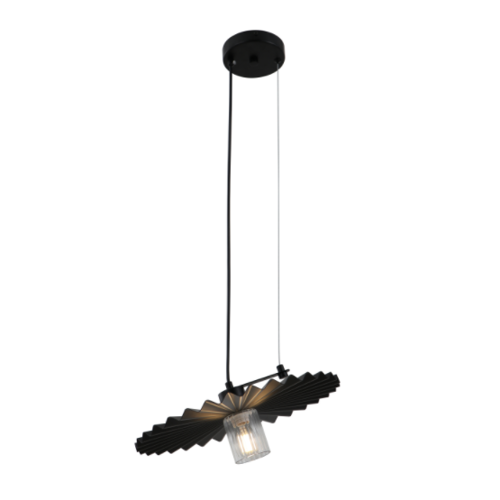 Minimalistlik must ripatslamp plisseeritud varjundiga