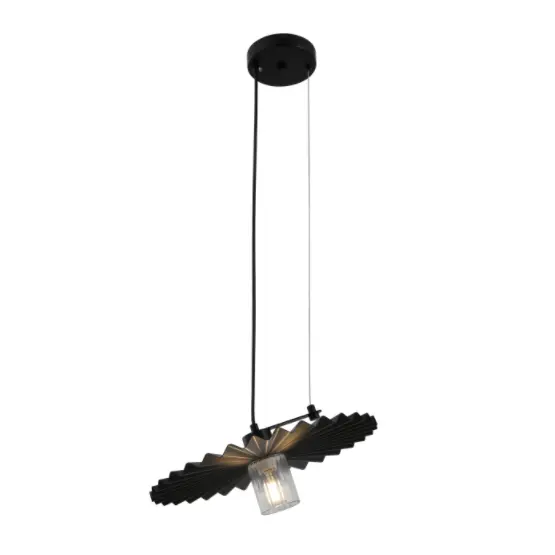 Minimalistlik must ripatslamp plisseeritud varjundiga
